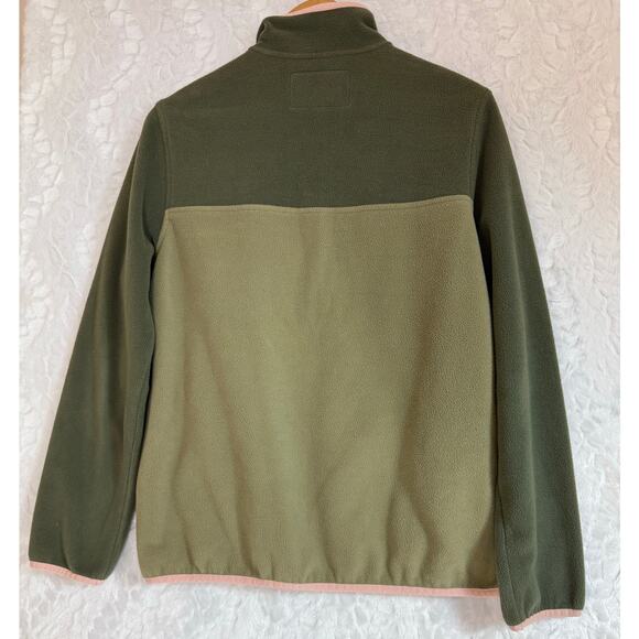 Lands’ End Heritage Quarter Snap Fleece Two-Tone Green Peach Trim Women’s Medium - Picture 6 of 10